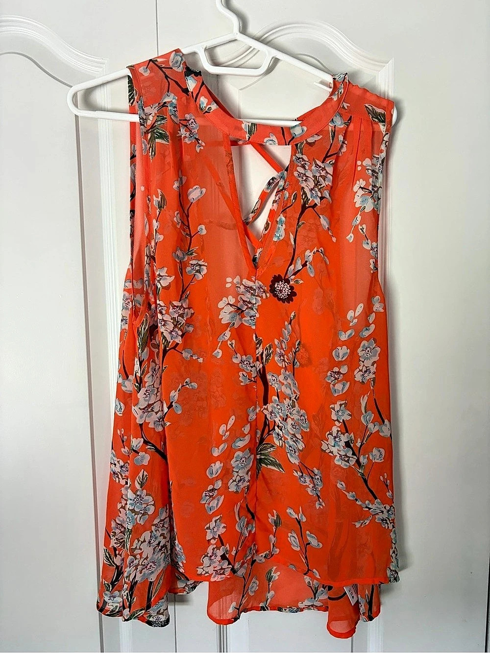 MDT1017T Floral Blouse in Orange Size Large Like New